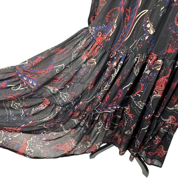 Reba Medium Midi Dress Paisley Long Balloon Sleeve Embroidered Lined Tasseled - Picture 5 of 12